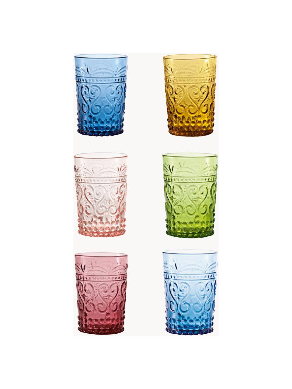 Súprava ručne vyrobených pohárov na vodu Confezione, 6 dielov, Sklo, Viac farieb, Ø 7 x V 11 cm, 270 ml