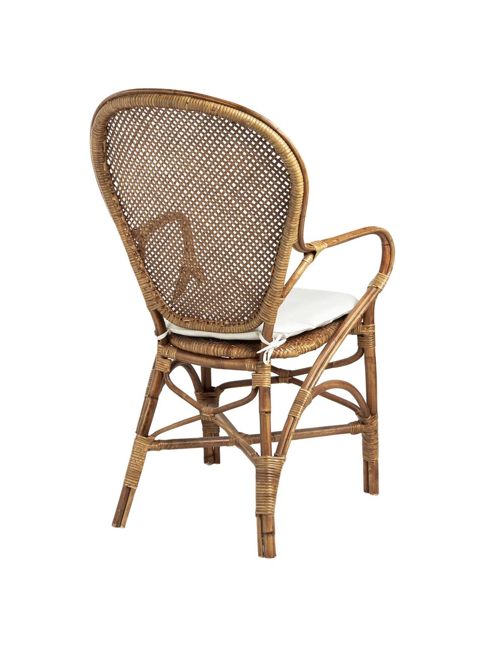 Silla con reposabrazos de ratán Edelina, Estructura: ratán recubierto de melam, Asiento: algodón, Algodón blanco, ratán, An 55 x L 62 cm