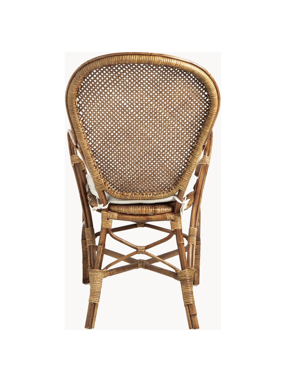 Silla con reposabrazos de ratán Edelina, Estructura: ratán recubierto de melam, Asiento: algodón, Algodón blanco, ratán, An 55 x L 62 cm