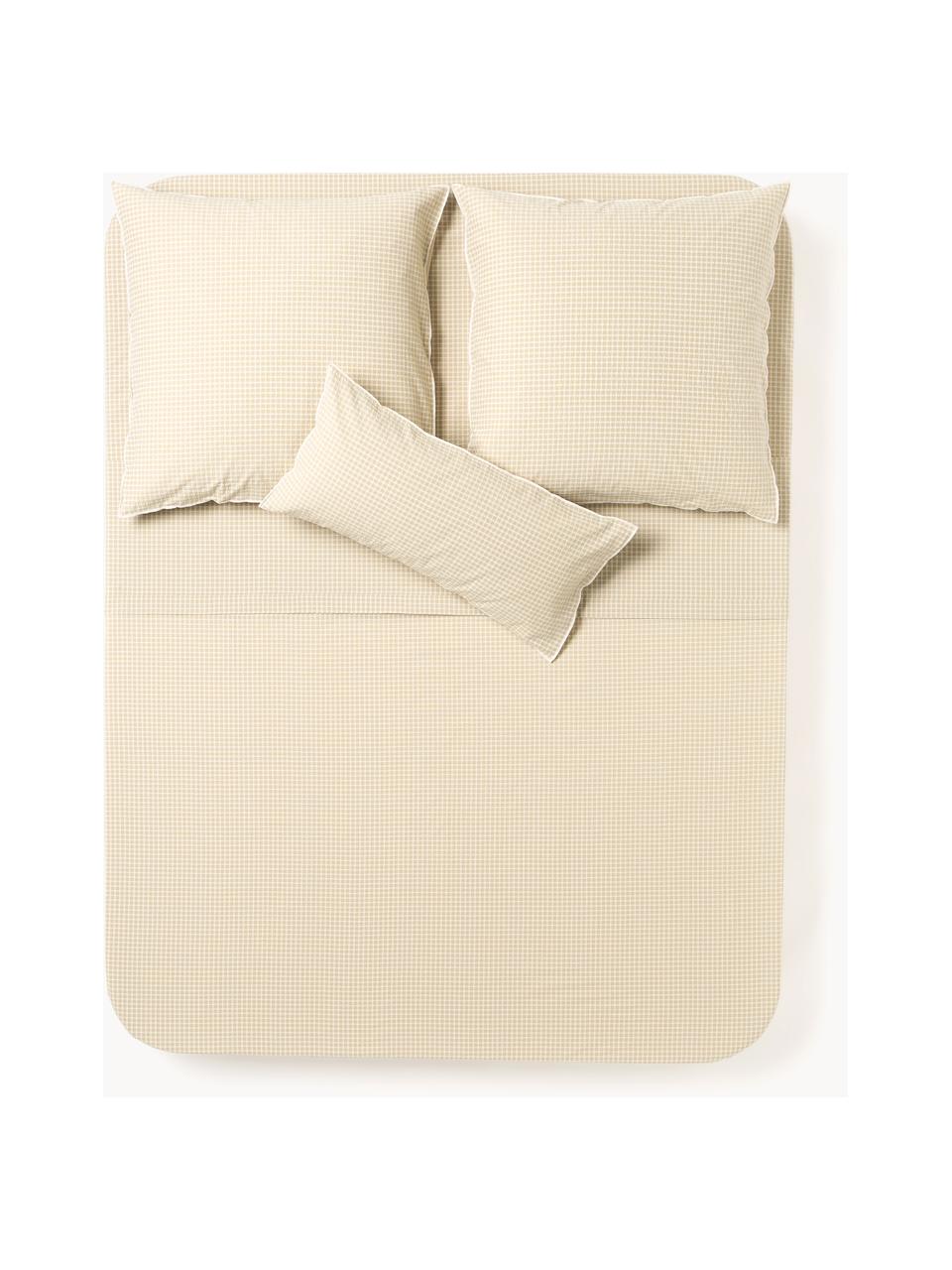 Drap plat en coton seersucker à carreaux Davey, Beige, blanc, larg. 240 x long. 280 cm