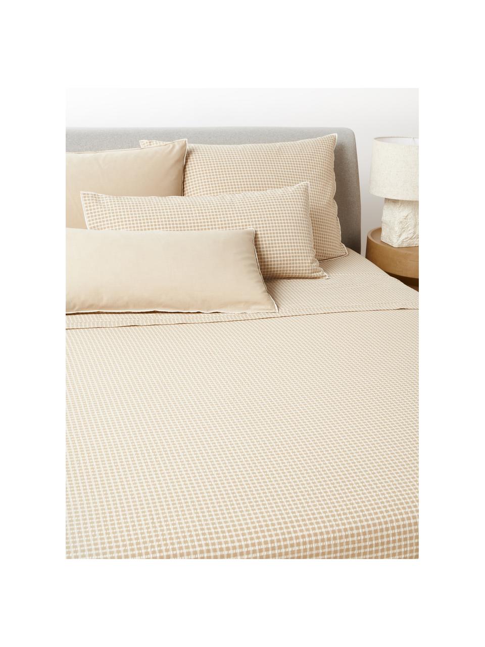 Drap de lit en coton seersucker à carreaux Davey, Beige, blanc, 240 x 280 cm