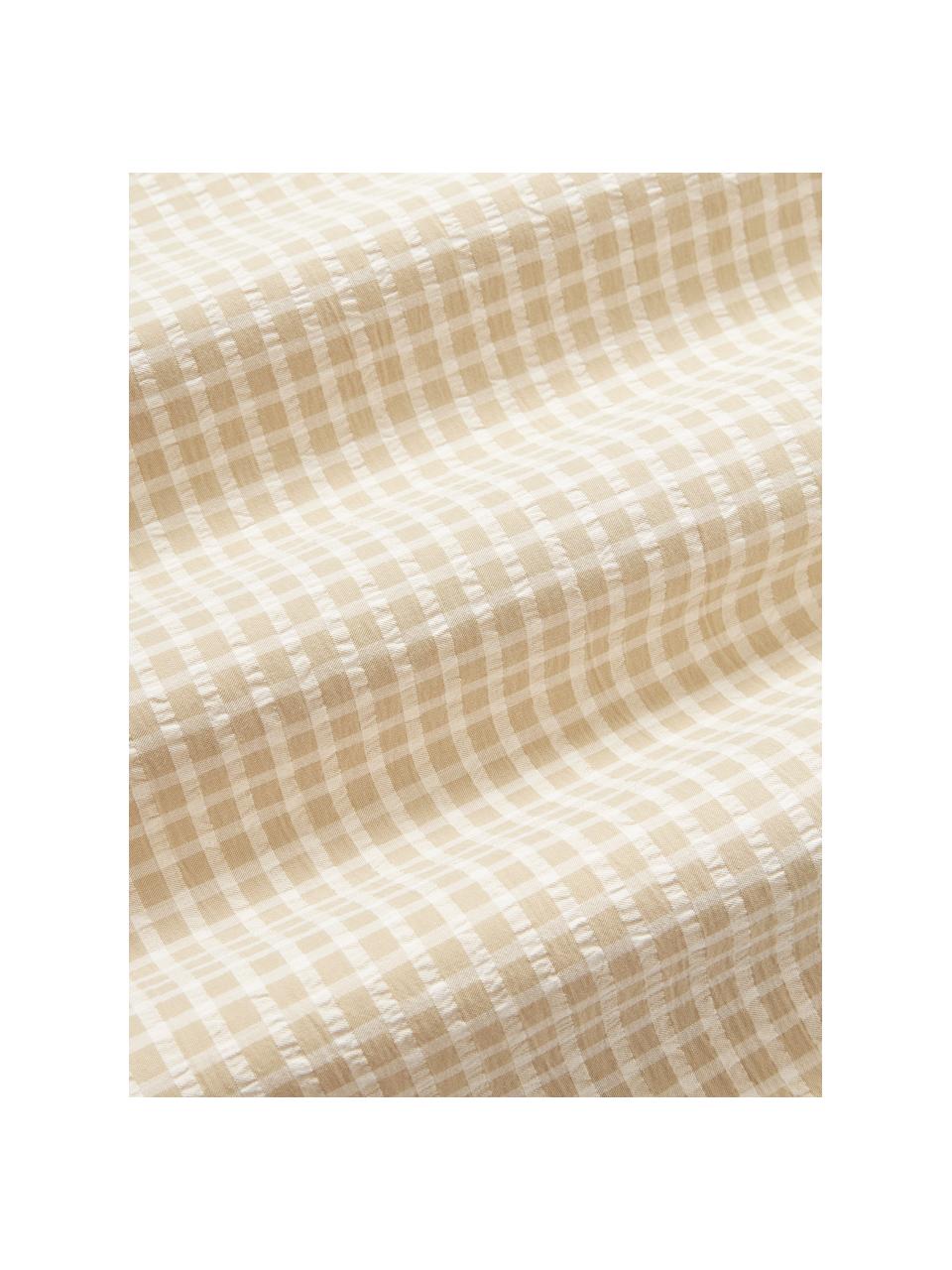 Drap de lit en coton seersucker à carreaux Davey, Beige, blanc, 240 x 280 cm