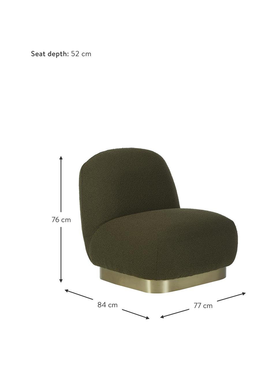 Buklé kreslo Elsie, Buklé tmavozelená, odtiene zlatej, Š 77 x H 84 cm