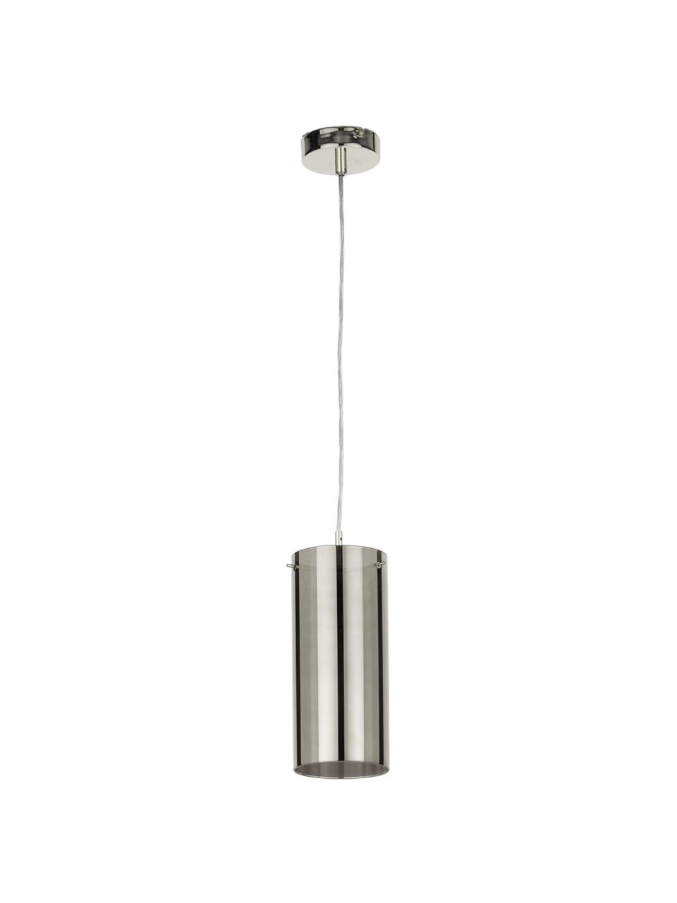 Petite suspension en verre chromé Storm, Abat-jour : gris argenté, transparent Attache et rosace : nickel