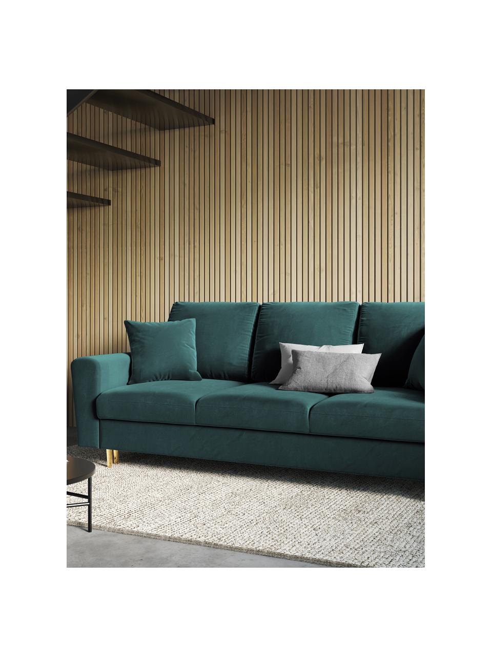 Fluwelen slaapbank Moghan (3-zits) met opbergruimte, Bekleding: 100% polyester fluweel He, Frame: massief grenenhout, spaan, Fluweel groen, goudkleurig, B 235 x D 100 cm