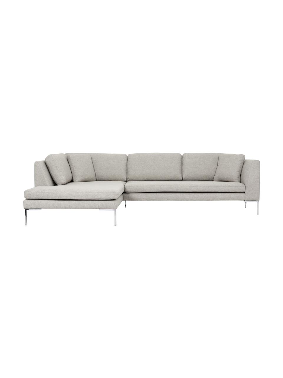 Ecksofa Emma, Bezug: Polyester 100.000 Scheuer, Gestell: Massives Kiefernholz, Webstoff Beige, Füsse Silber, B 302 x T 220 cm