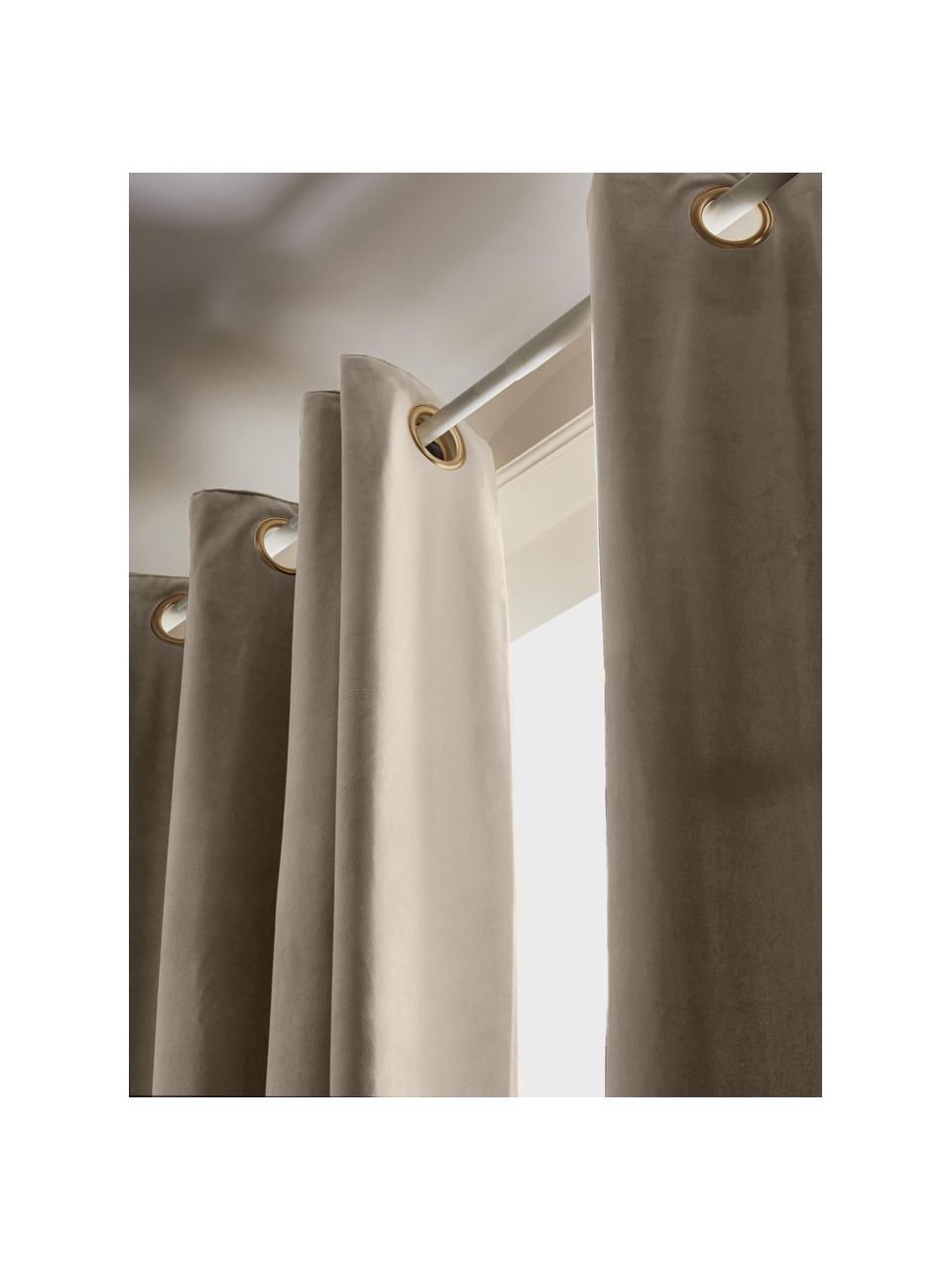 Abdunkelnder Samt-Vorhang Rush mit Ösen, 2 Stück, 100 % Polyester (recycled), GRS-zertifiziert, Beige, B 135 x L 260 cm