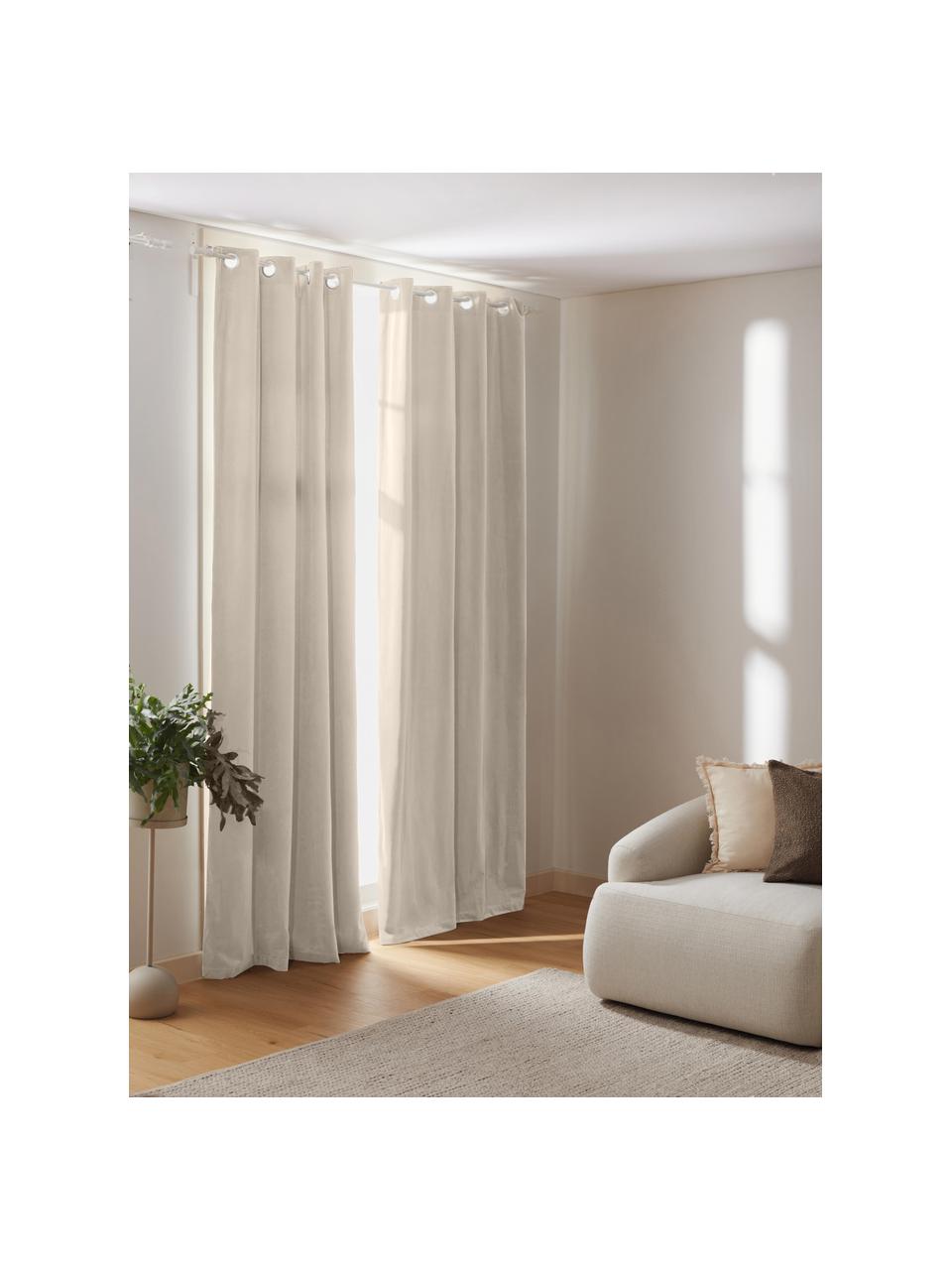 Abdunkelnder Samt-Vorhang Rush mit Ösen, 2 Stück, Beige, B 135 x L 260 cm