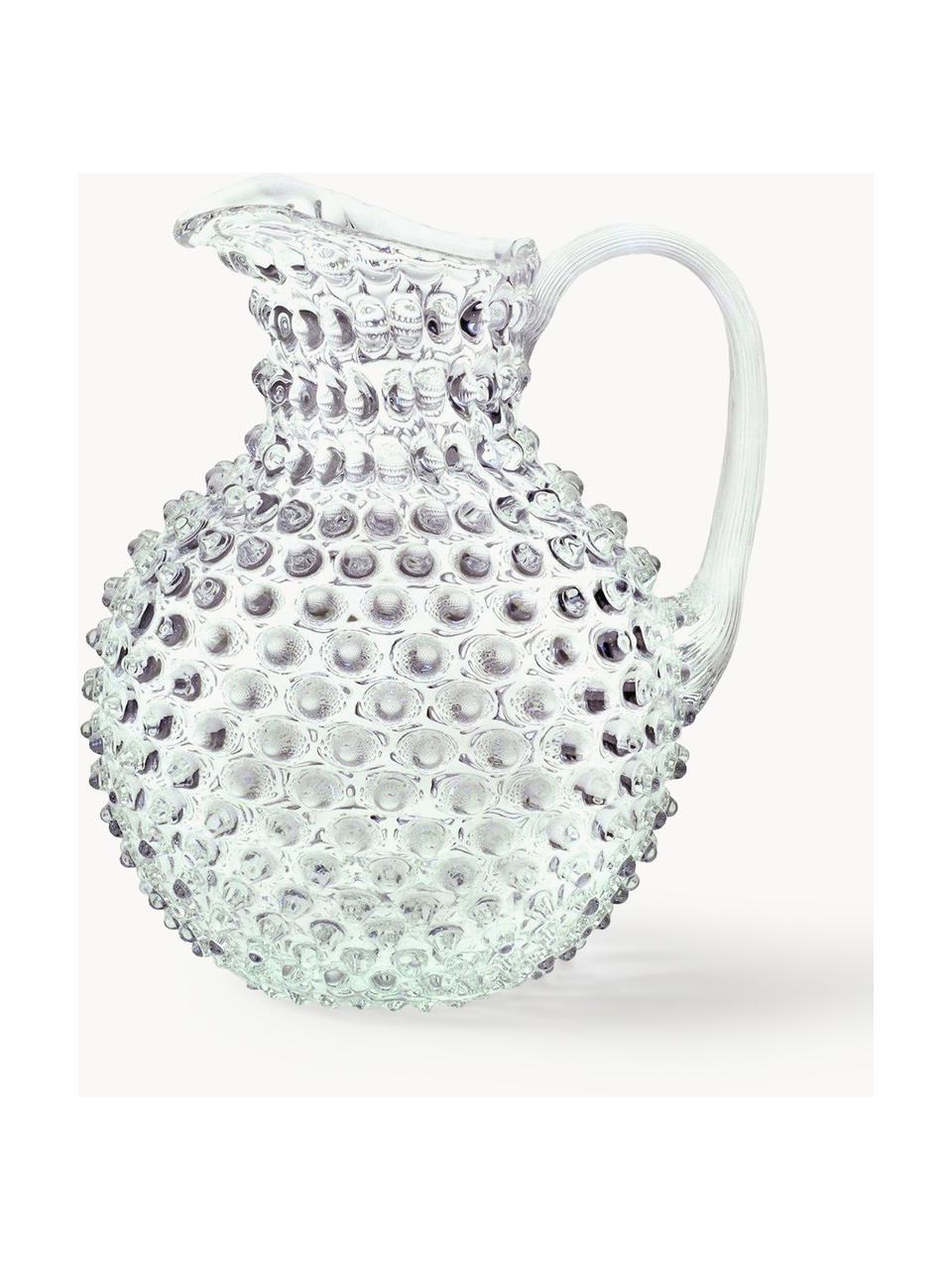 Ručně foukaný džbán Hobnail, 2 l, Foukané sklo, Mátově zelená, transparentní, 2 l