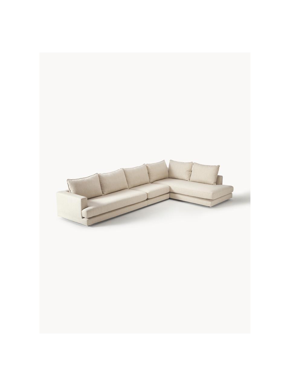 Divano angolare XL Tribeca, Rivestimento: 100% poliestere Il rivest, Struttura: legno di faggio massiccio, Piedini: legno massiccio di faggio, Tessuto beige, Larg. 405 x Prof. 228 cm, chaise-longue a sinistra