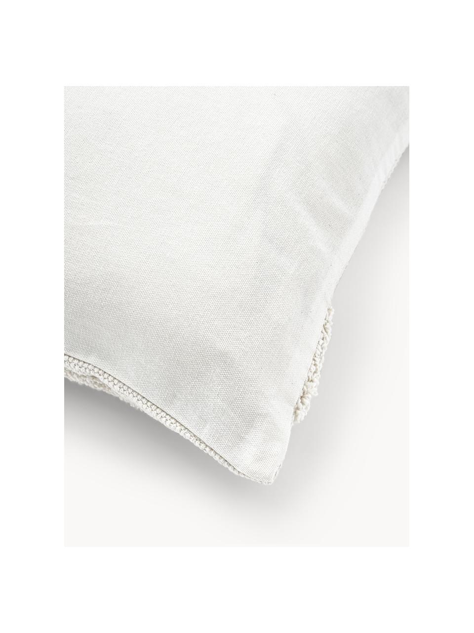 Housse de coussin bohème à détails capitonnés Gabriel, 100 % coton, Blanc cassé, larg. 45 x long. 45 cm