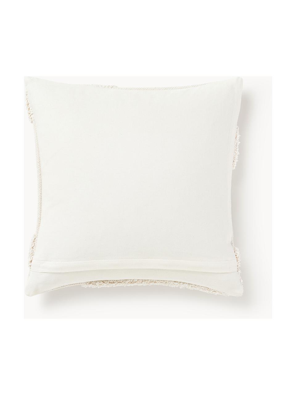 Housse de coussin 45x45 bohème à détails capitonnés Gabriel, 100 % coton, Blanc cassé, larg. 45 x long. 45 cm