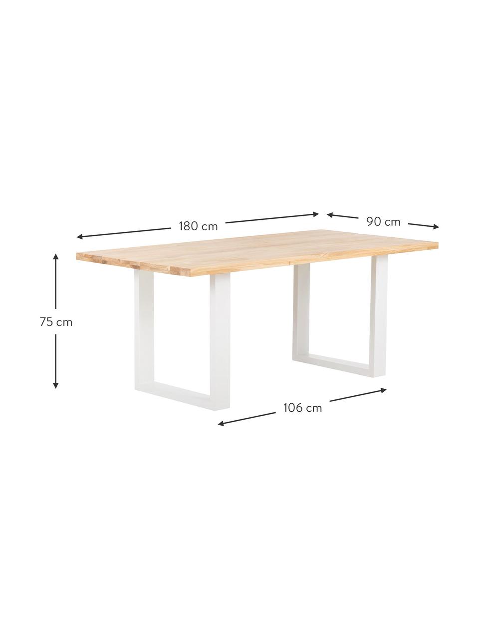 Eettafel Oliver met massief houten blad, Zitvlak: geolied massief wild eike, Poten: gepoedercoat metaal, Wild eiken, wit, B 180 x D 90 cm