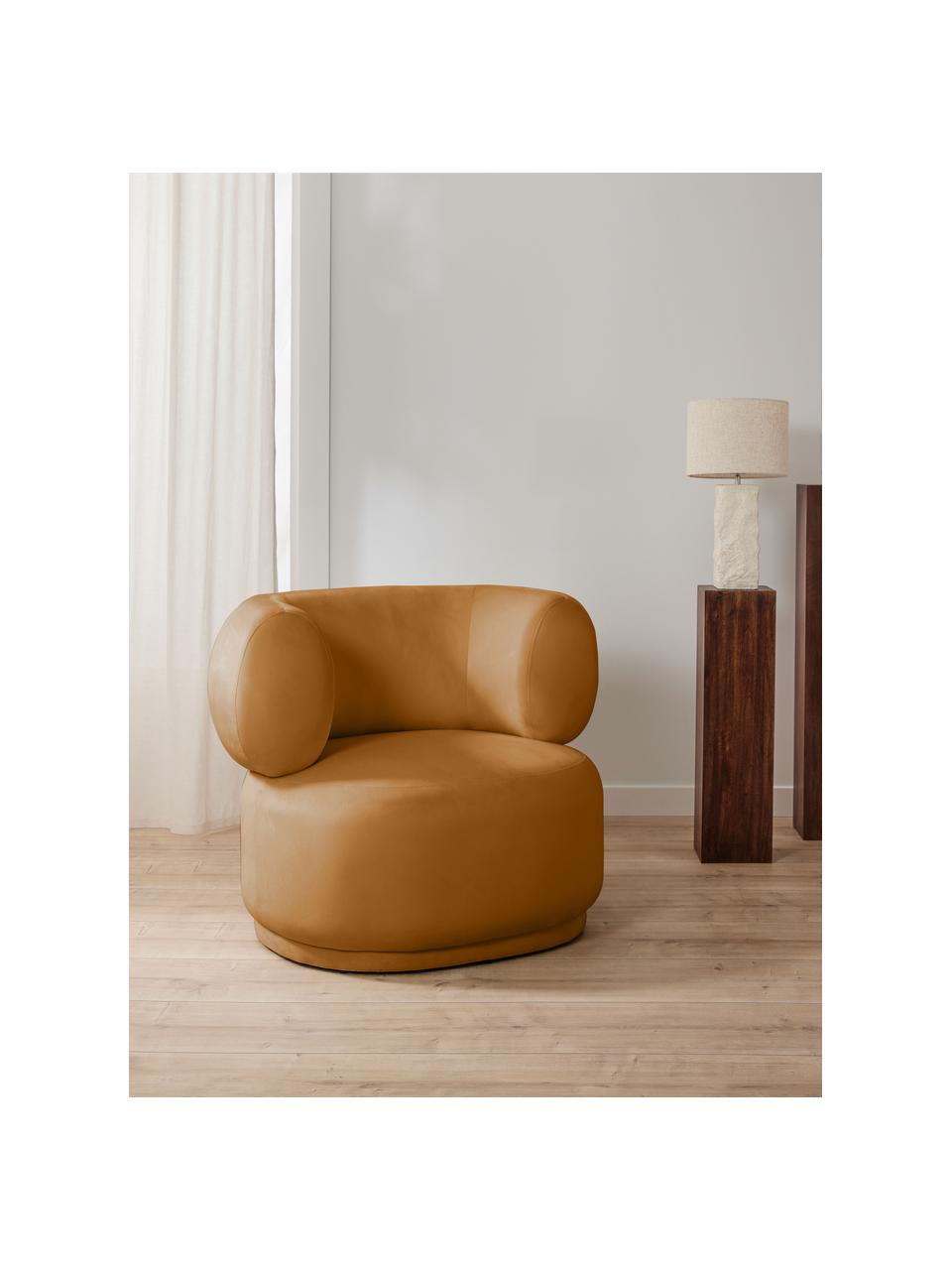 Fotel z aksamitu Cori, Tapicerka: 100% poliester (aksamit), Stelaż: drewno eukaliptusowe, Karmelowy aksamit, S 100 x W 84 cm