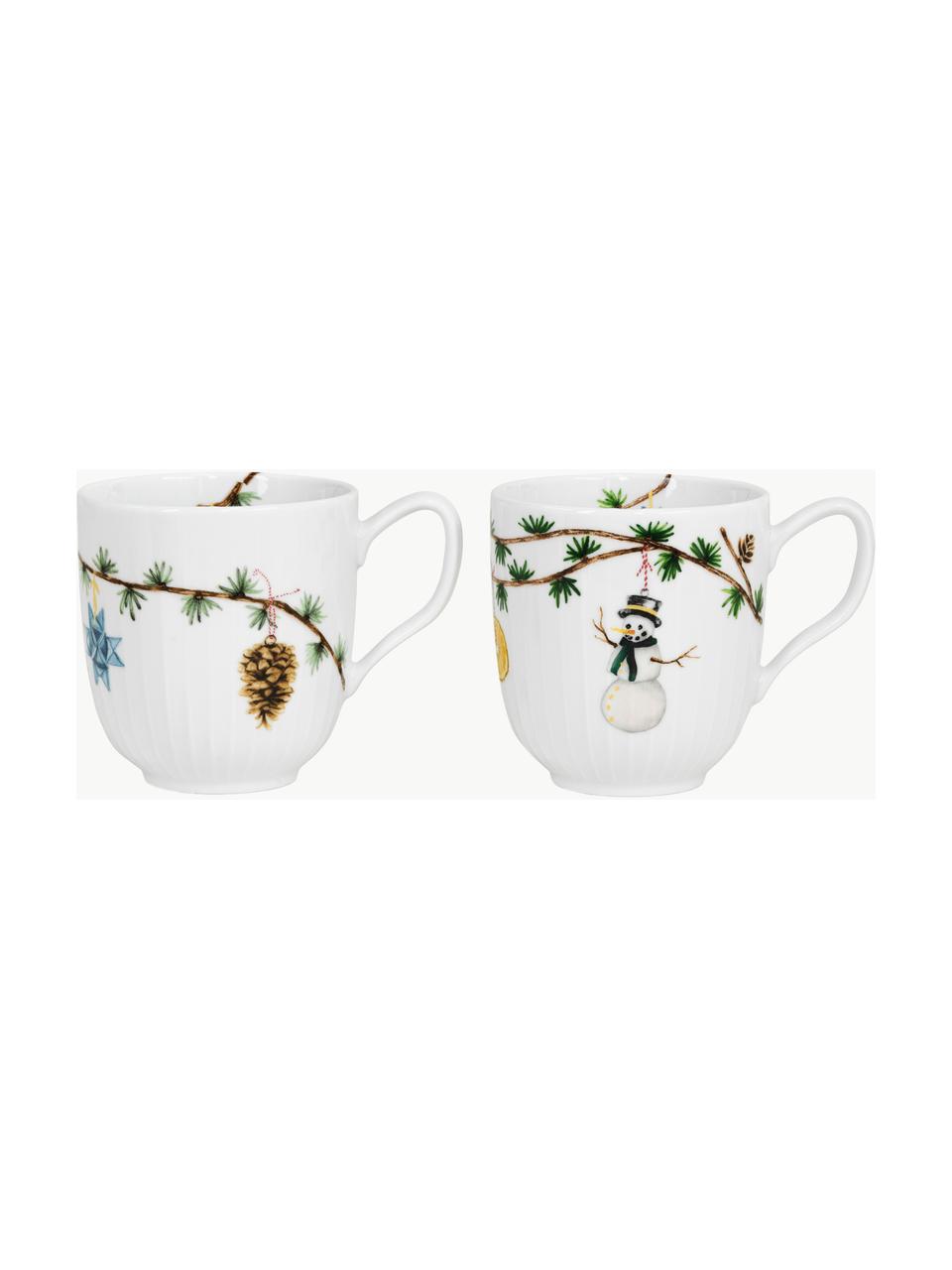 Tasses en porcelaine faites main Hammershøi, 2 élém., Porcelaine, Tons verts, blanc, noir, jaune, Ø 9 x haut. 10 cm, 330 ml