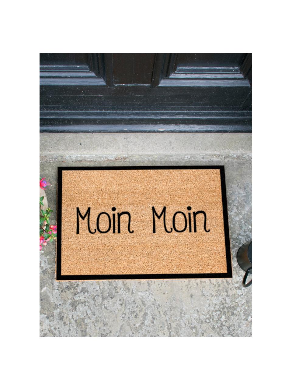 Felpudo Moin Moin, Parte superior: fibras de coco, Parte trasera: PVC, Beige, negro, An 40 x L 60 cm