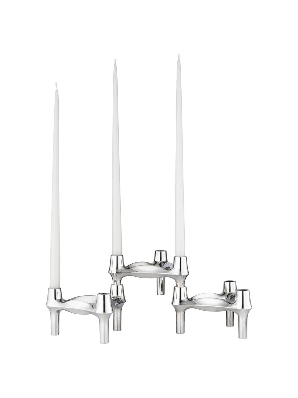Kandelaar Rosey, set van 3, Gecoat metaal, Zilverkleurig, Ø 12 x H 7 cm