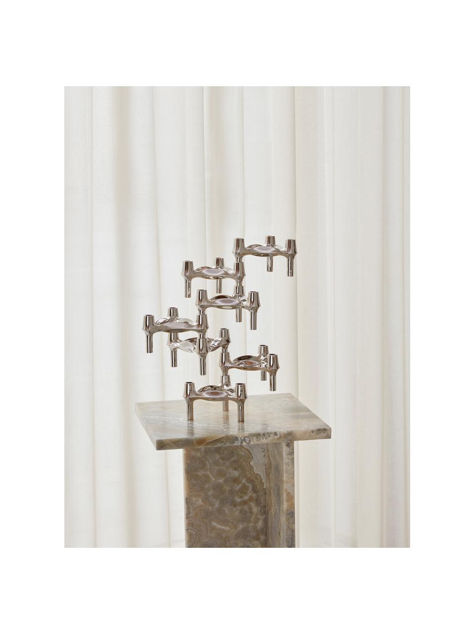 Set 3 candelabri Rosey, Metallo rivestito, Argentato, Ø 12 x Alt. 7 cm