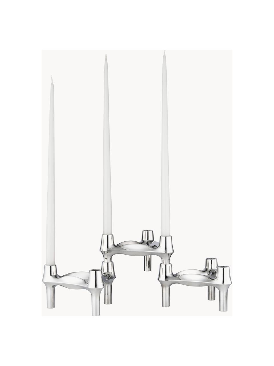 Set 3 candelabri Rosey, Metallo rivestito, Argentato, Ø 12 x Alt. 7 cm