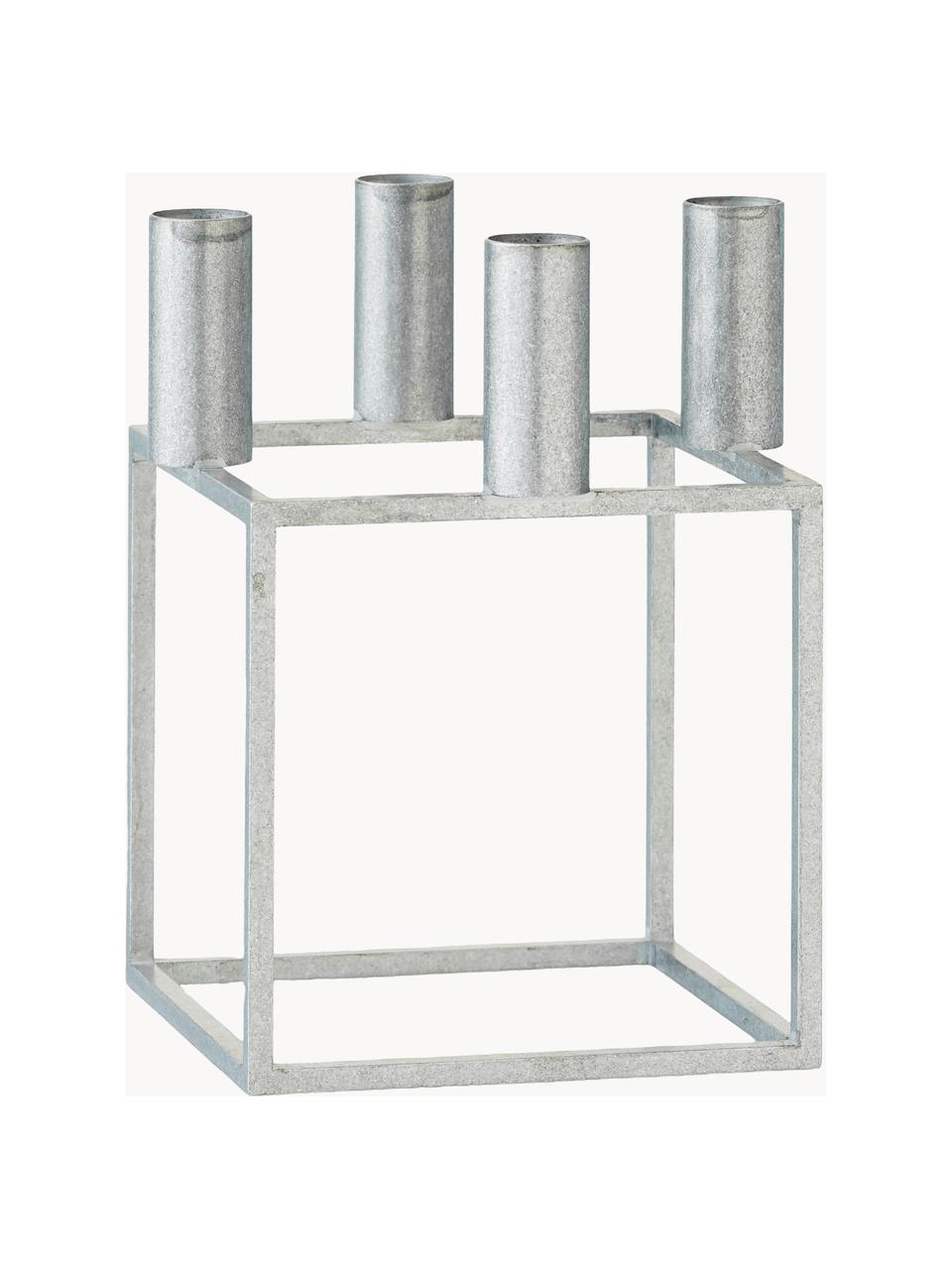 Candelabro de metal Kubus, Zinc con pintura en polvo, Plateado, An 14 x Al 20 cm