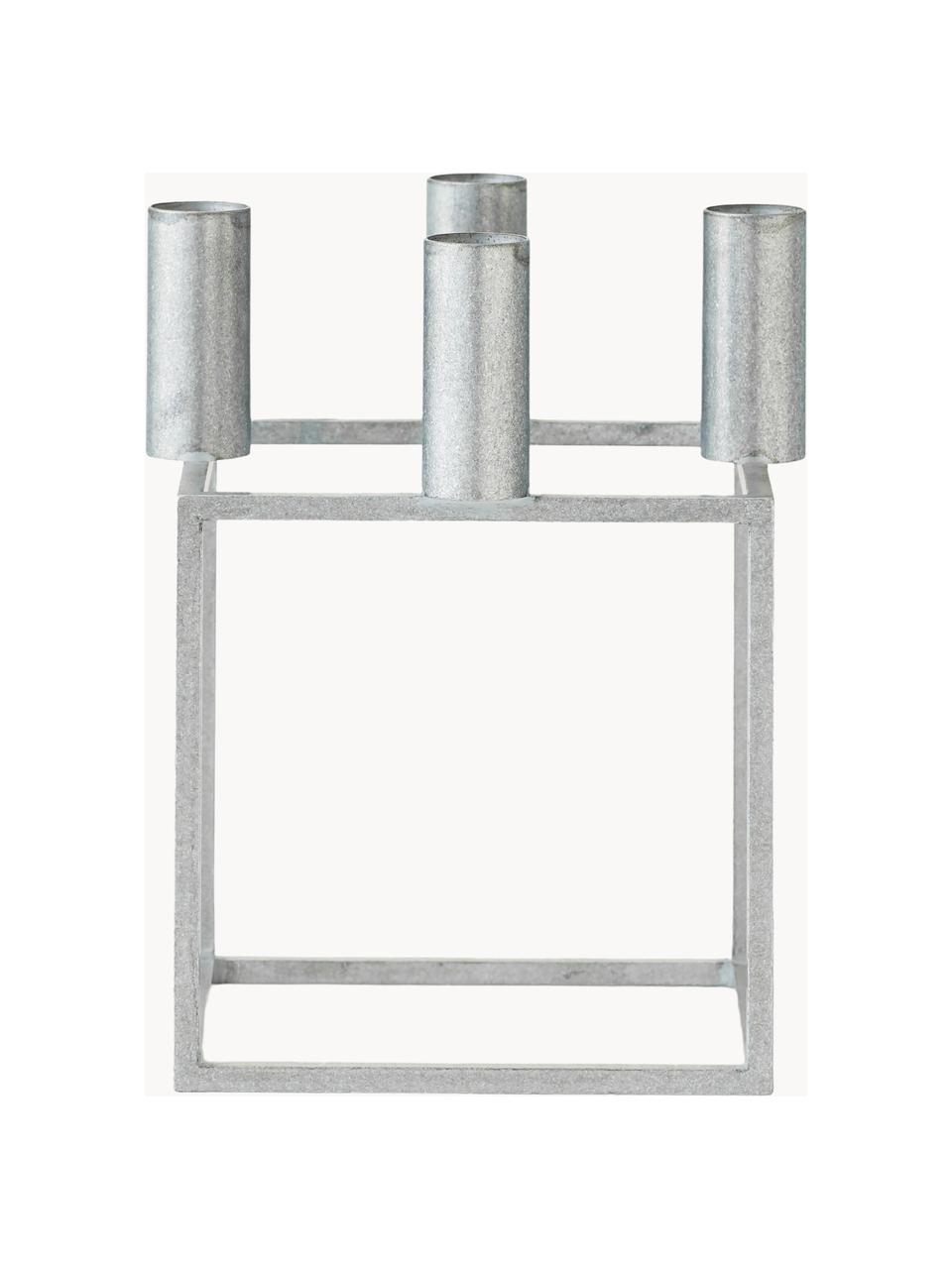 Candelabro de metal Kubus, Zinc con pintura en polvo, Plateado, An 14 x Al 20 cm