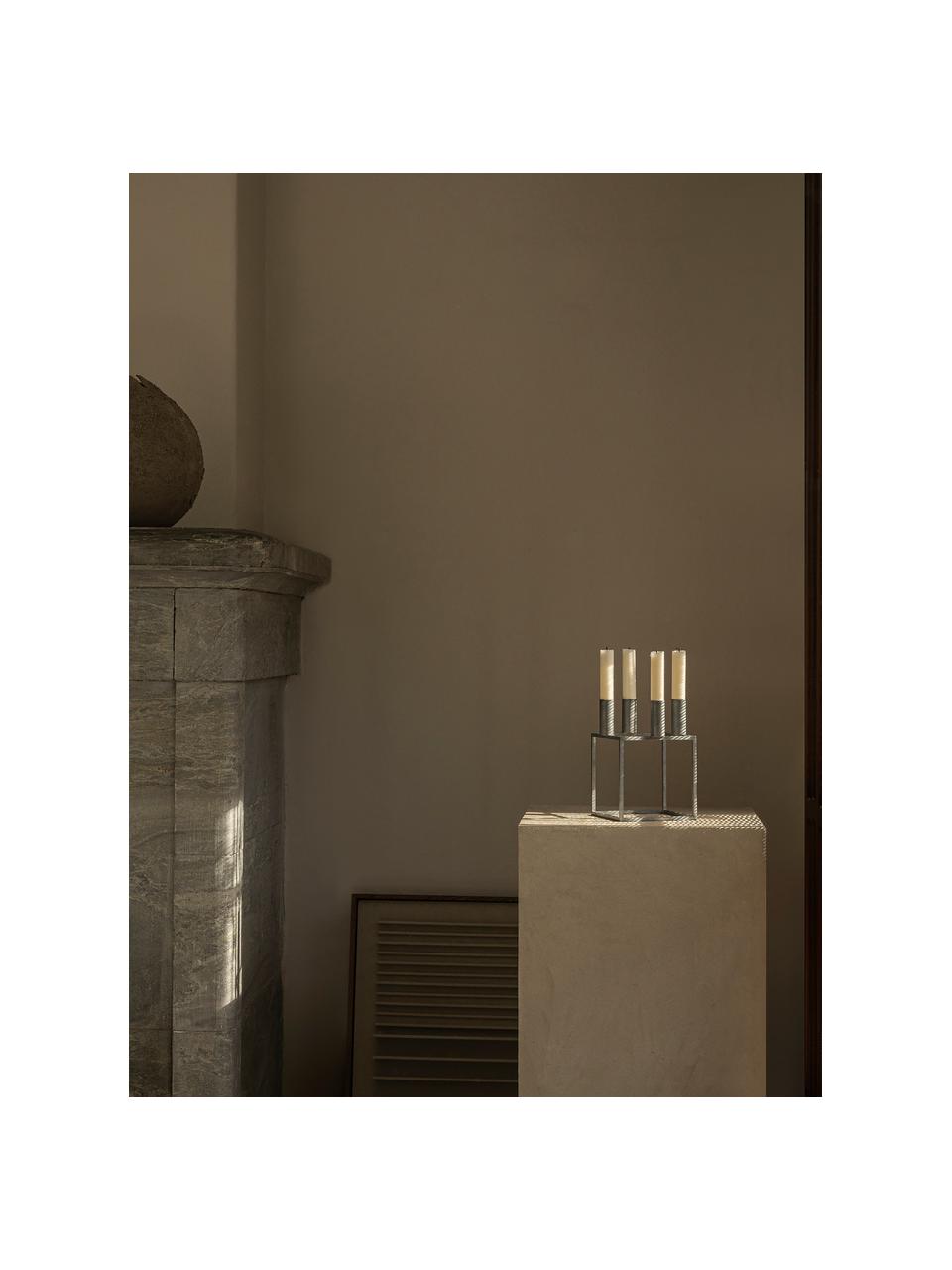 Candelabro de metal Kubus, Zinc con pintura en polvo, Plateado, An 14 x Al 20 cm