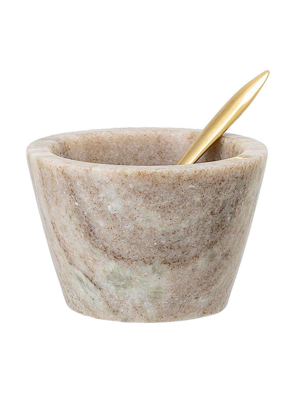 Komplet miseczek z marmuru z łyżeczkami Janina, 3 elem., Beżowy, czarny i biały marmur, Ø 8 x W 5 cm