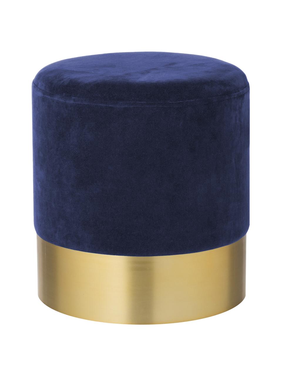 Pouf in velluto Harlow, Rivestimento: velluto di cotone, Blu navy, dorato, Ø 38 x Alt. 42 cm