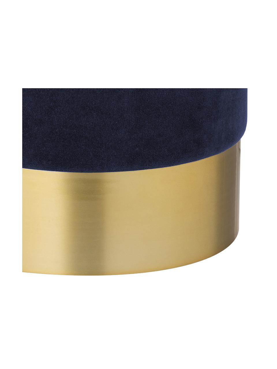 Puf z aksamitu Harlow, Tapicerka: aksamit bawełniany, Marynarski granat, odcienie złotego, Ø 38 x W 42 cm