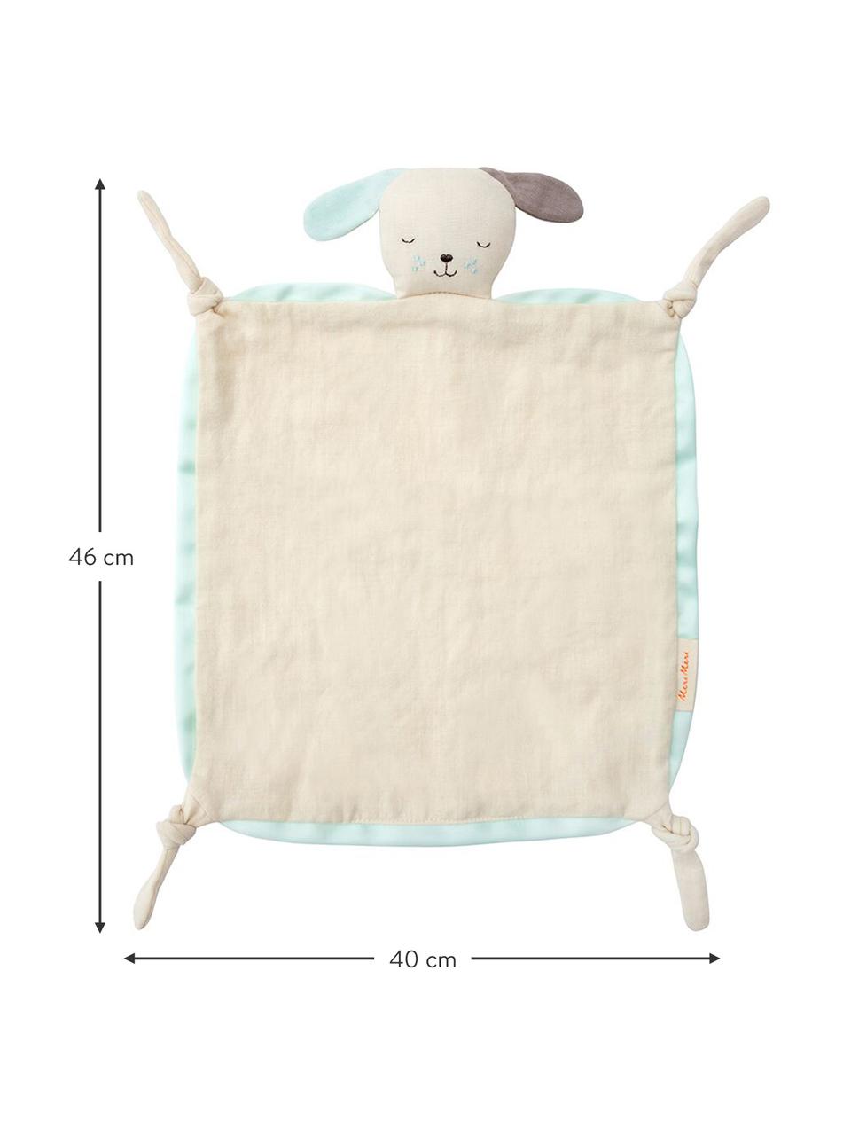 Doudou en coton bio Dog, Blanc crème, bleu menthe, brun