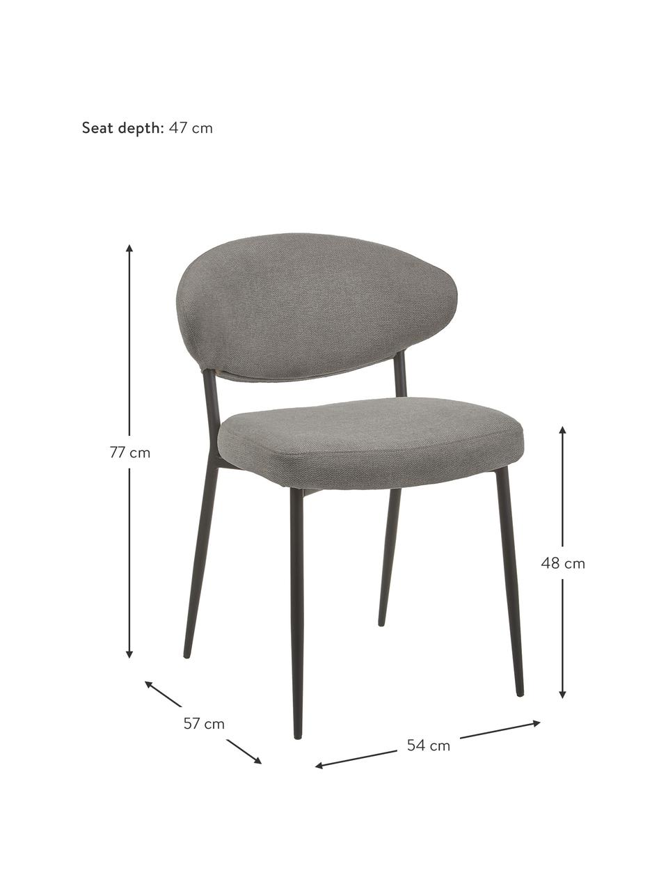 Sillas tapizadas Adele, 2 uds., Tapizado: 95% poliéster, 5% nylon A, Estructura: metal con pintura en polv, Tejido gris, An 54 x F 57 cm