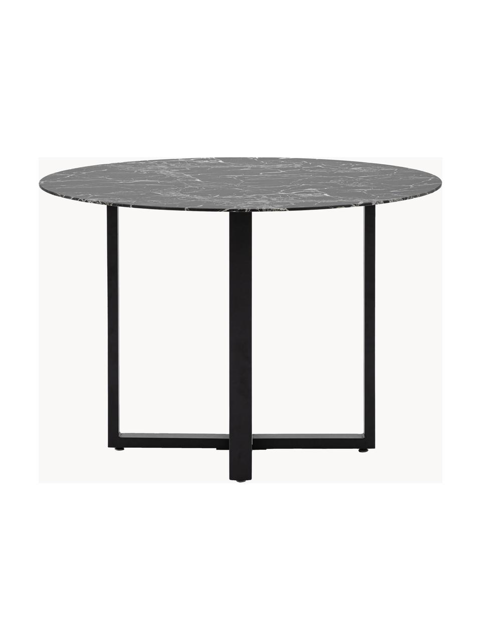 Kulatý jídelní stůl se skleněnou deskou v mramorovém vzhledu Connolly, Ø 110 cm, Černá, v mramorovém vzhledu, Ø 110 cm