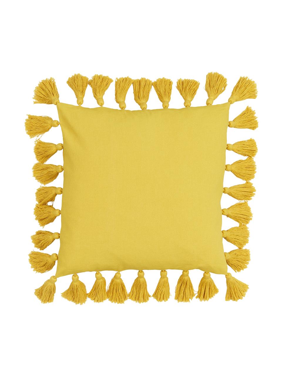 Federa arredo gialla con nappe Shylo, 100% cotone, Giallo, Larg. 40 x Lung. 40 cm