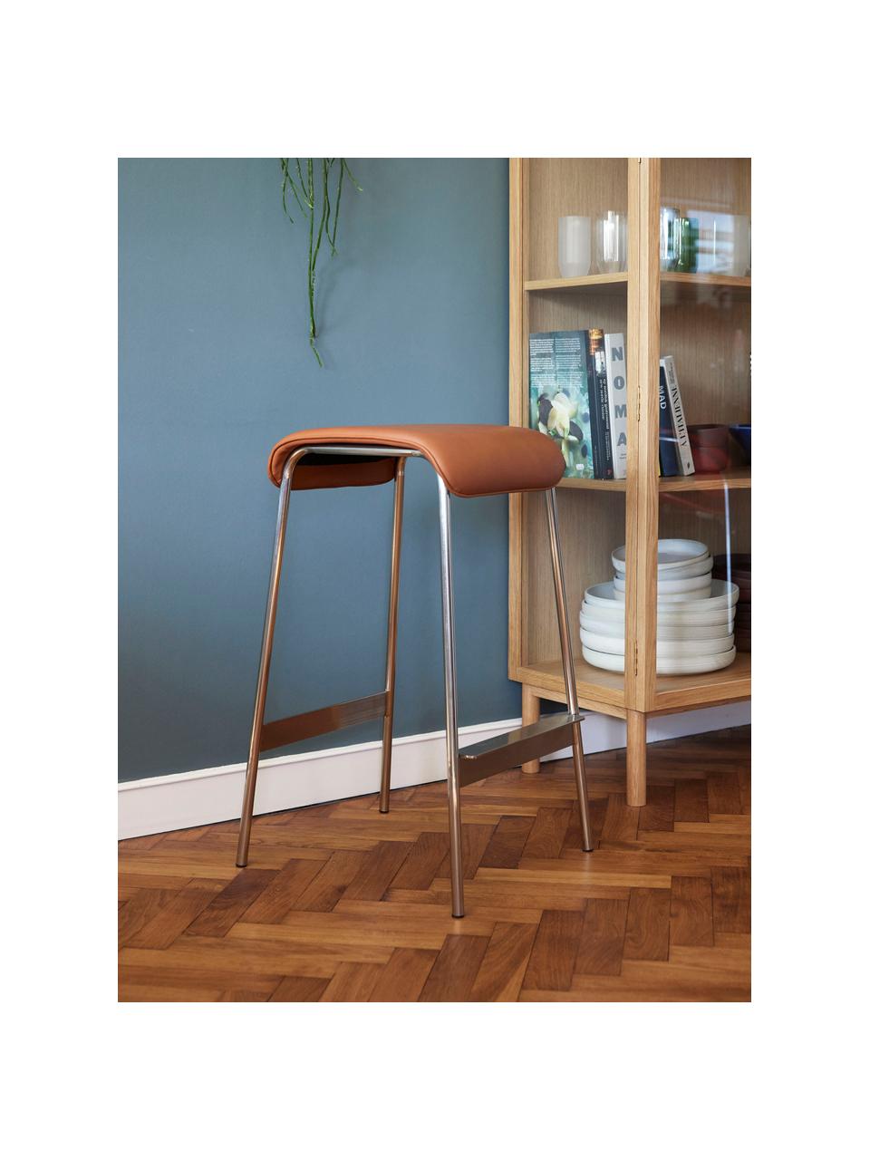 Tabouret de bar en cuir synthétique Avenue, Cuir synthétique brun clair, argenté, larg. 54 x haut. 75 cm