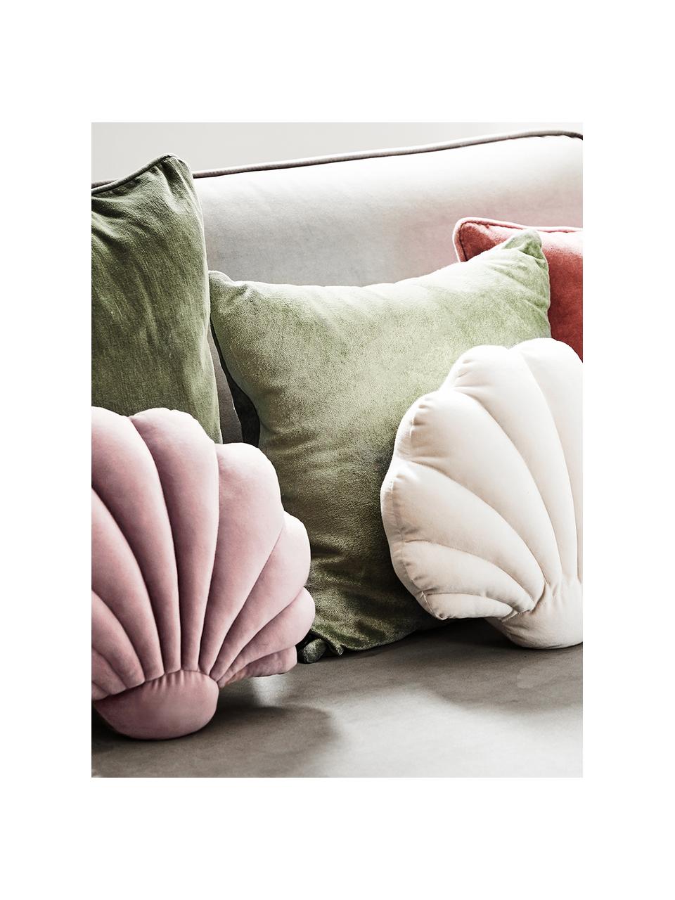Coussin coquillage velours Shell, Taupe, larg. 32 x long. 27 cm
