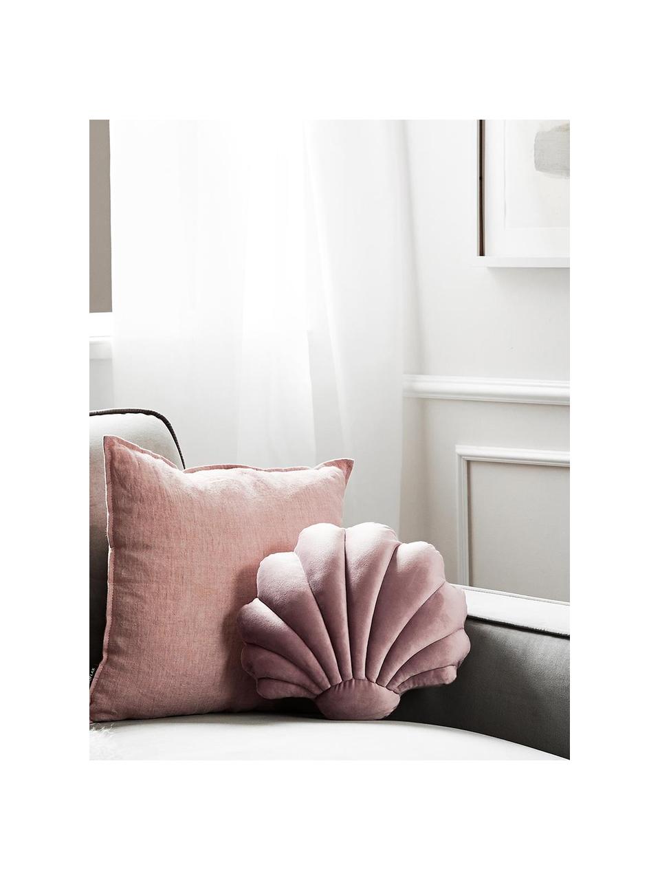 Grand Coussin Coquillage en Velours Mat Rose Poudré