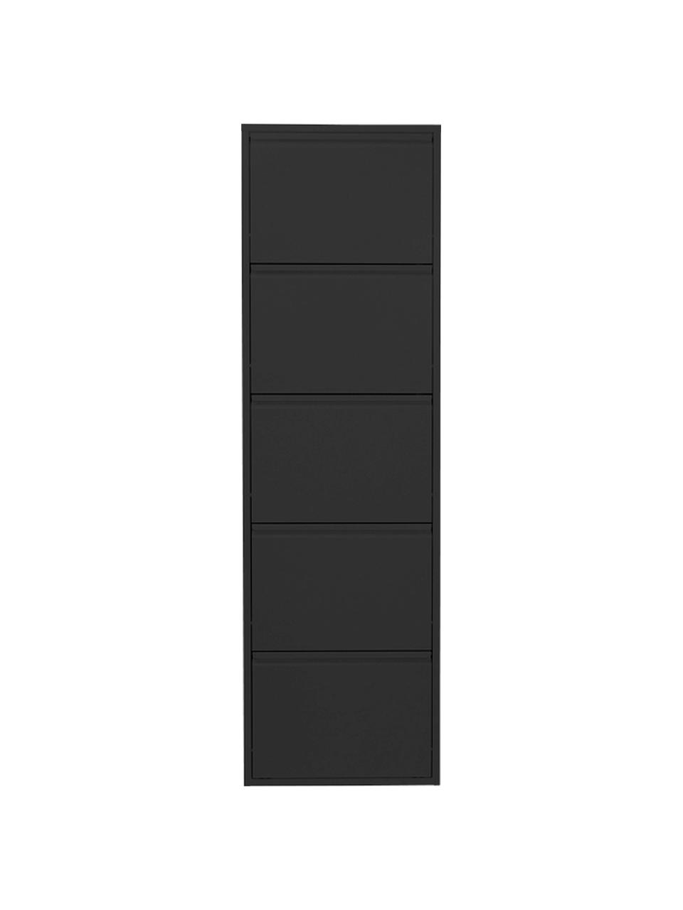Wand-Schuhschrank Caruso mit 5 Klappfächern, Stahl, pulverbeschichtet, Schwarz, B 50 x H 170 cm