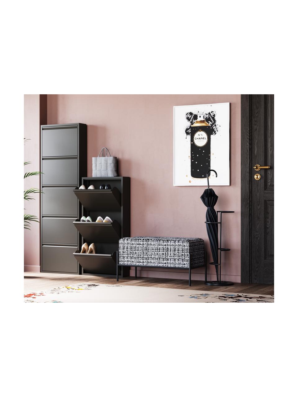Wand-Schuhschrank Caruso mit 5 Klappfächern, Stahl, pulverbeschichtet, Schwarz, B 50 x H 170 cm