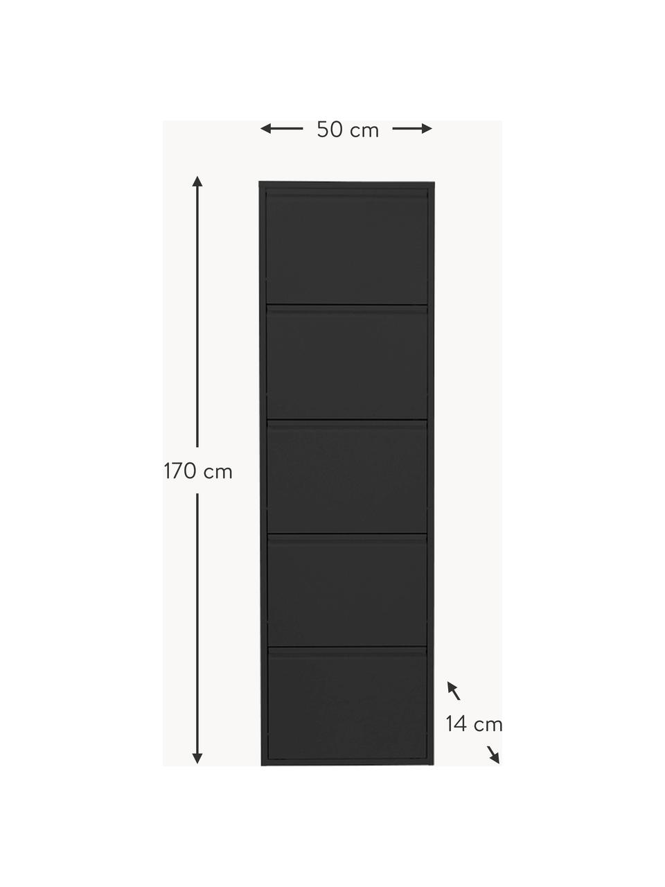 Nástenná skrinka na topánky Caruso, Oceľ s práškovým náterom, Čierna, Š 50 x V 170 cm