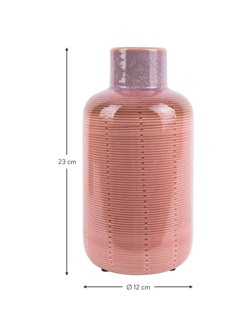 Vase Bottle aus Keramik, Keramik, Rosa, Ø 12 x H 23 cm