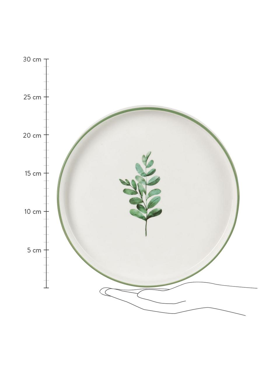 Ontbijtbord Eukalyptus, 4 stuks, Porselein, Wit, groen, Ø 24 cm