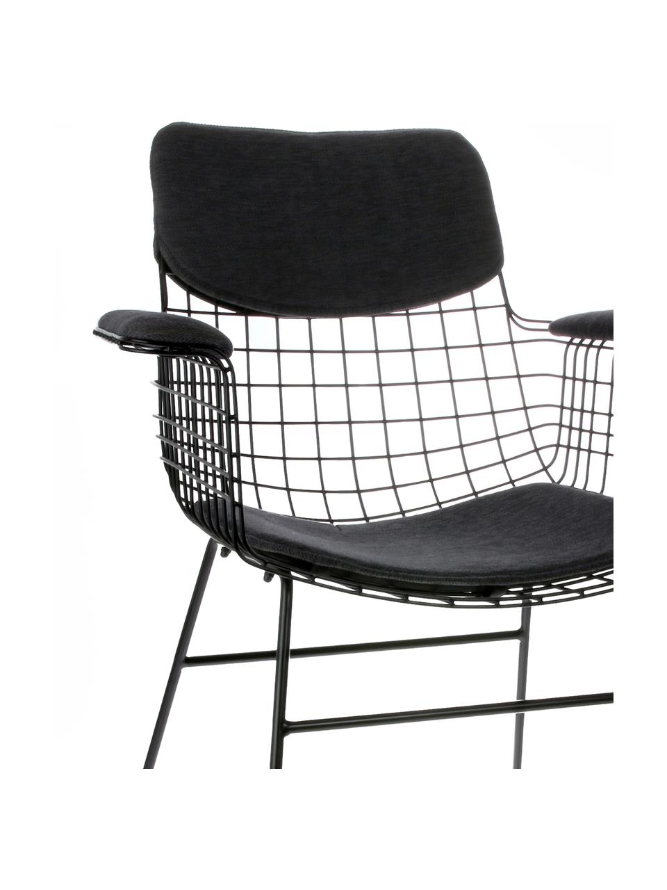 Sitzauflagen-Set für Metall-Armlehnstuhl Wire, 3-tlg., Bezug: 60% Baumwolle, 40% Polyes, Dunkelgrau, Set mit verschiedenen Größen