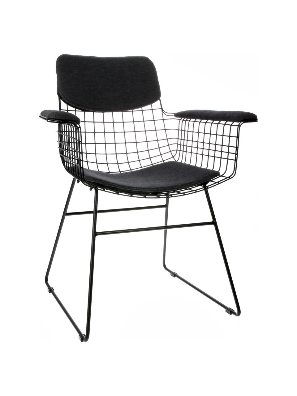 Set 3 cuscini per sedia in metallo Wire, Rivestimento: 60% cotone, 40% poliester, Grigio scuro, Set in varie misure