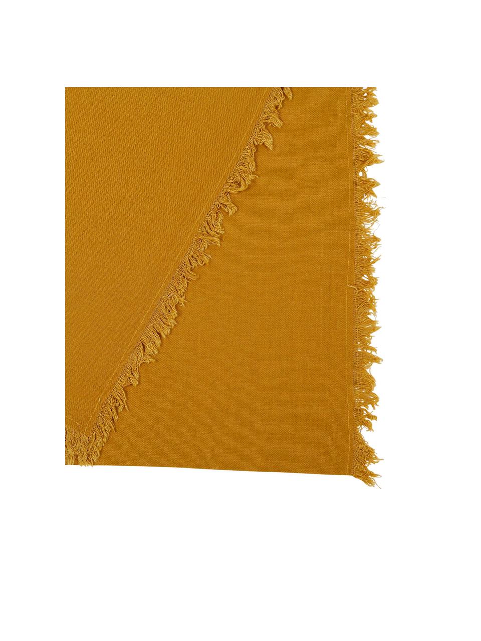 Obrus z bawełny z frędzlami Nalia, Bawełna, Żółty, Dla 6-8 osób (S 160 x D 250 cm)