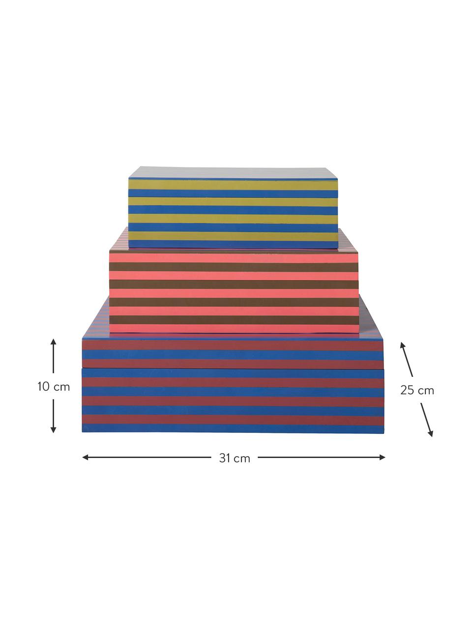 Handgemachte Aufbewahrungsboxen Dusk, 3er-Set, Mitteldichte Holzfaserplatte (MDF), Polyresin, Bunt, Set mit verschiedenen Größen