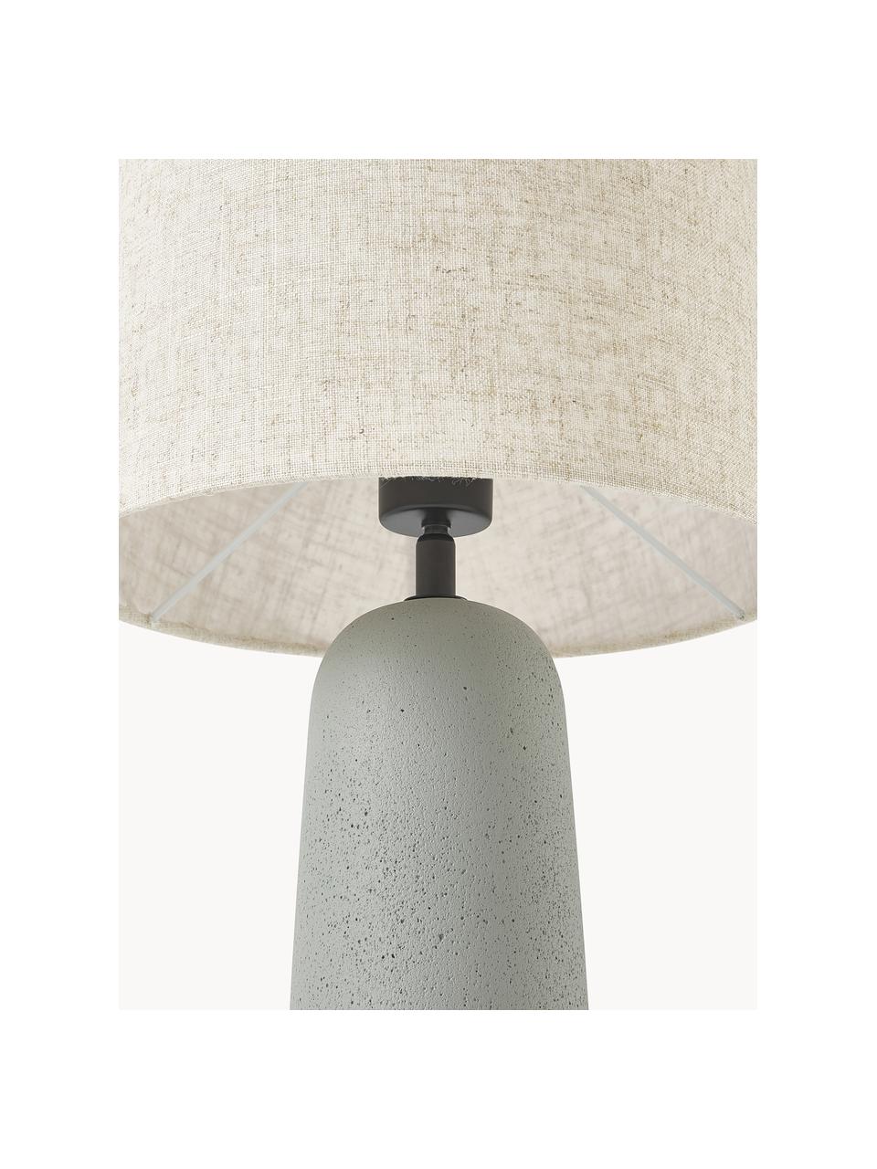 Lampada da tavolo grande con base in cemento Kaya, Paralume: 70% cotone, 30% lino, Grigio chiaro, bianco crema, Ø 29 x Alt. 52 cm