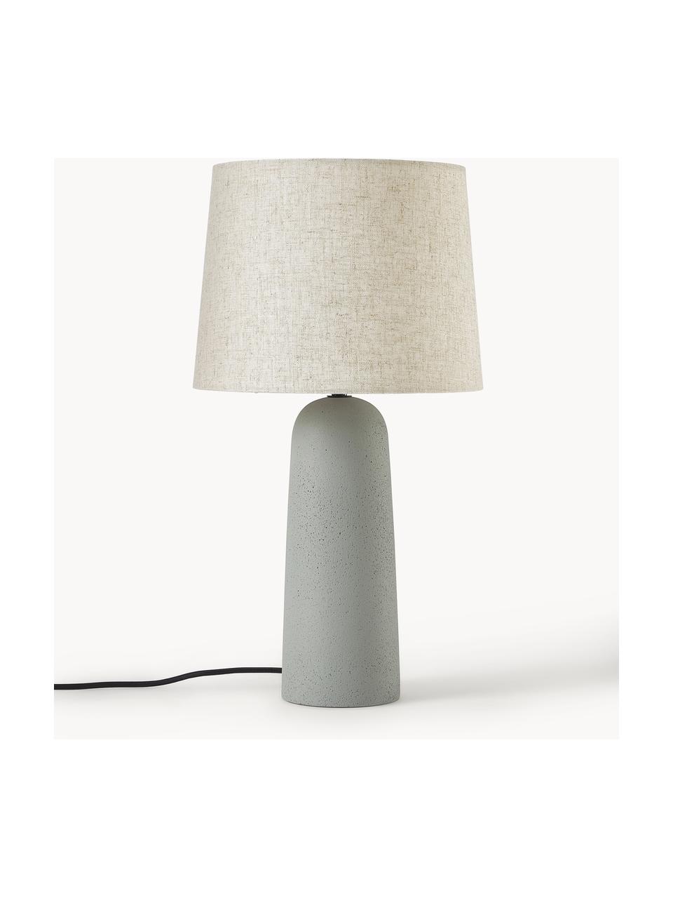 Lampada da tavolo grande con base in cemento Kaya, Paralume: 70% cotone, 30% lino, Grigio chiaro, bianco crema, Ø 29 x Alt. 52 cm