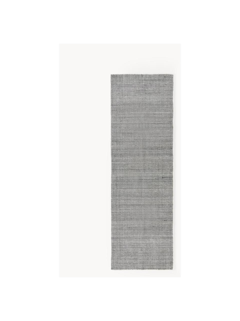 Tapis de couloir tissé main Willow, 100 % polyester, certifié GRS, Gris, blanc, larg. 80 x long. 250 cm