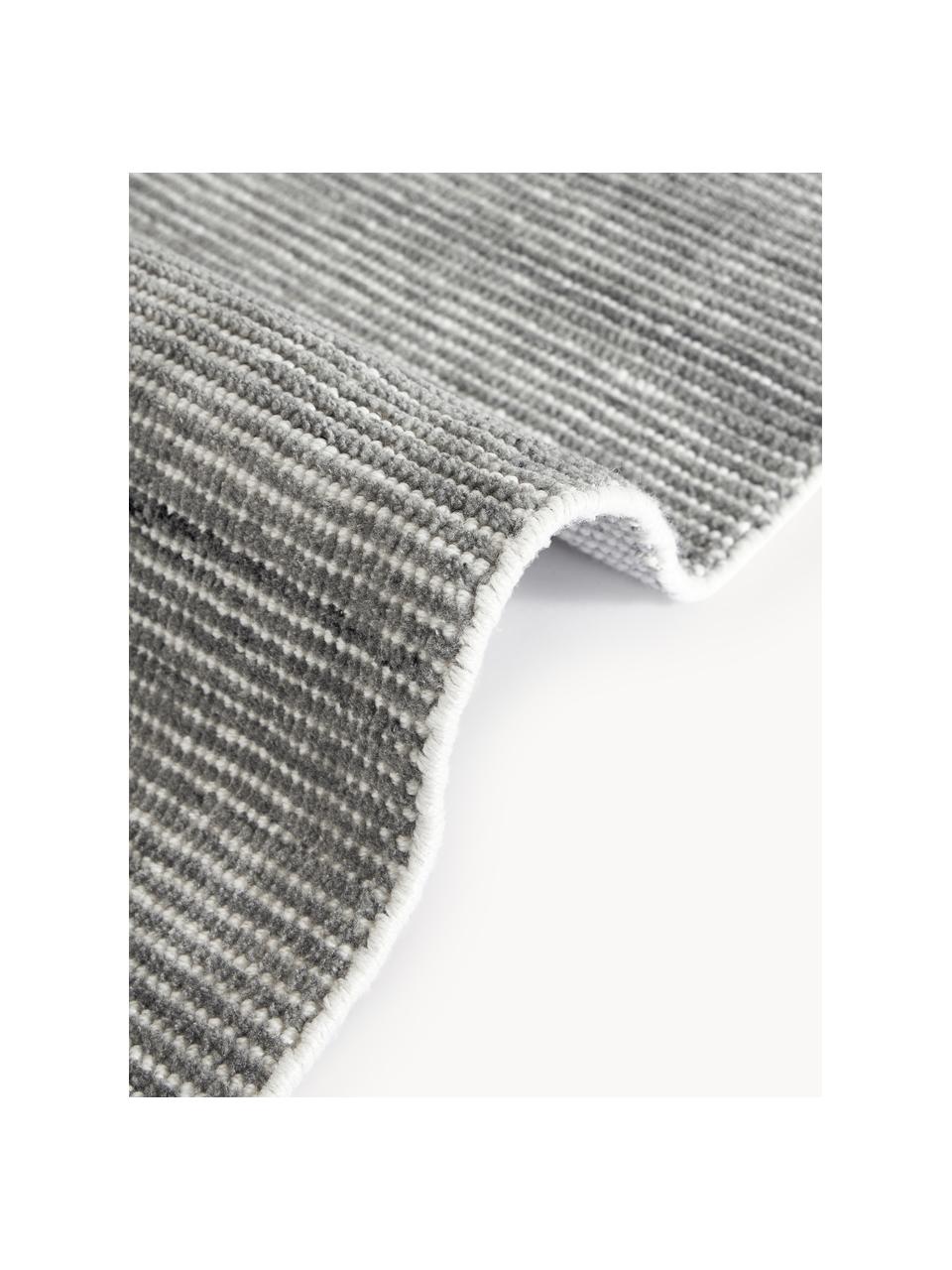 Tapis de couloir tissé main Willow, 100 % polyester, certifié GRS, Gris, blanc, larg. 80 x long. 250 cm