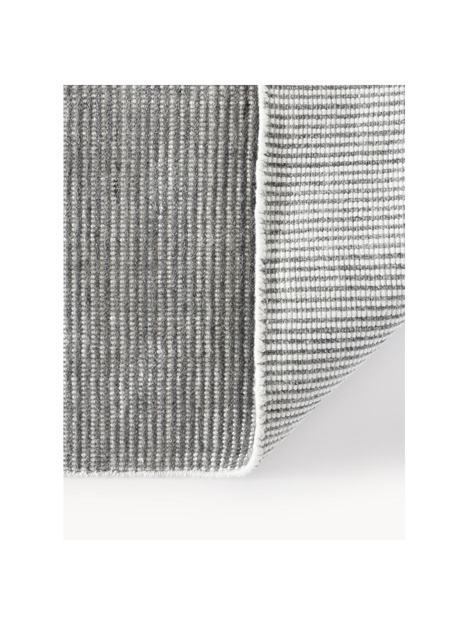 Tapis de couloir tissé main Willow, 100 % polyester, certifié GRS, Gris, blanc, larg. 80 x long. 250 cm